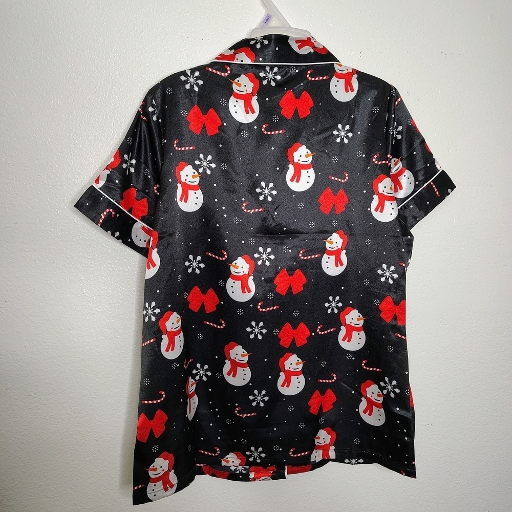 Ekouaer Women's Black&Red Snowman Print Pajama Set Top And Short Satin Sz S NWT - Picture 9 of 13